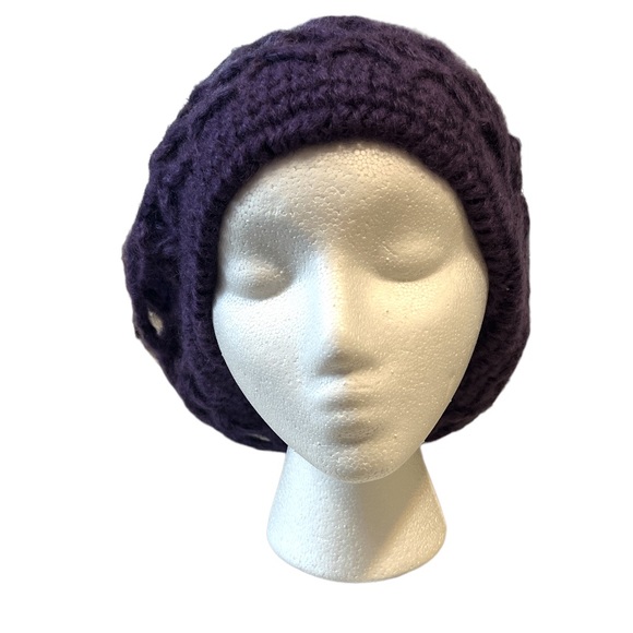 Vintage Women’s 70s/80s Crocheted Cap Slouchy Beret, Purple, OS - Picture 2 of 5